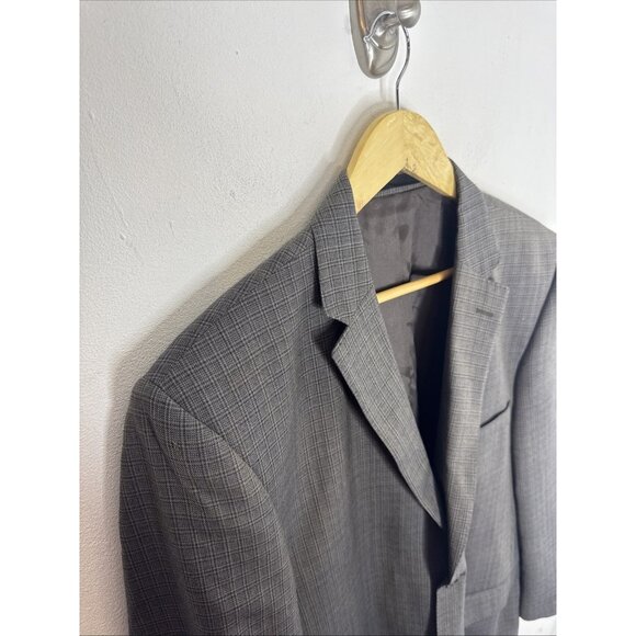 Austin Reed Blazer Men’s 42 100% Wool Gray Windowpane Check Sport Coat - Picture 3 of 8